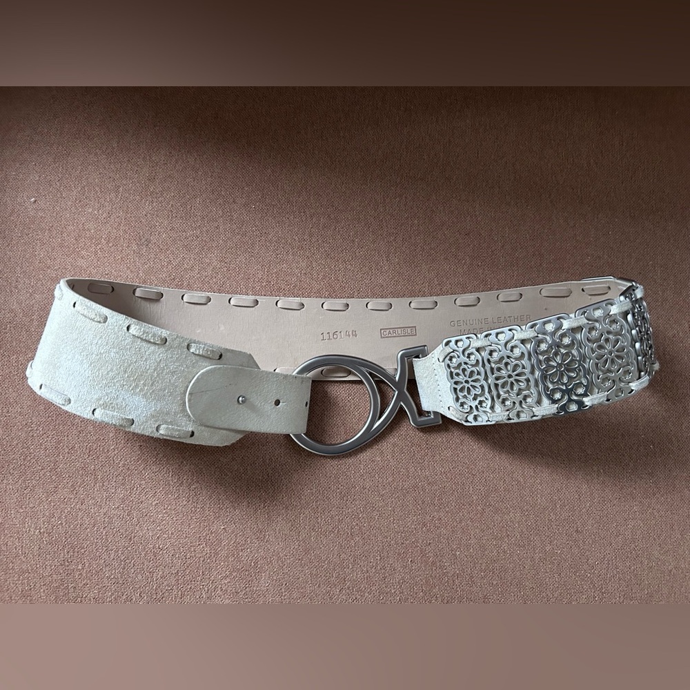 Carlisle Cream and Silver Belt, Size Small, Genuine Leather, Made in USA